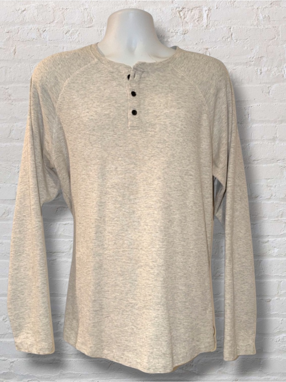 Fundamental Coast Raglan Henley Shirt Long Sleeve Thermal Beige/Gray size Large